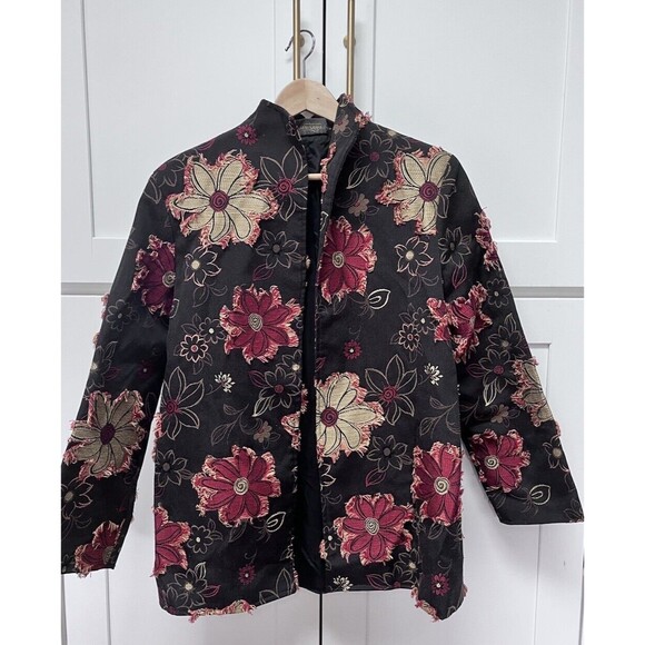 Painted Pony Uniquely USA Tapestry Open Blazer Jacket Floral Rayon L Frayed - Picture 1 of 6
